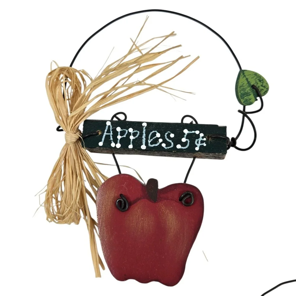 Hand Painted 4 Pc  Wooden Apple Themed Wall Hanging Set Rustic Farmhouse Kitchen